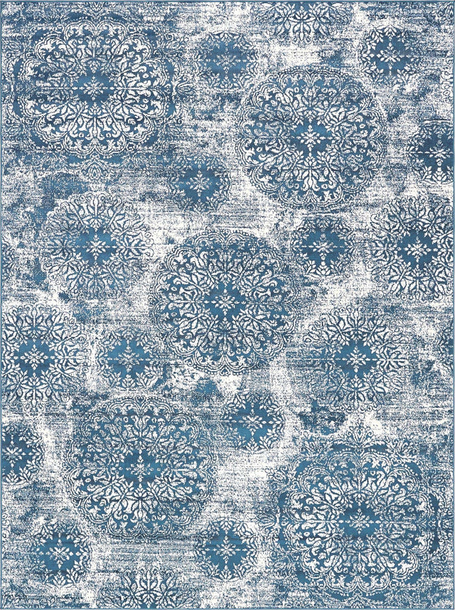 Blue 7' 10 x 11' Sofia Rectangle Area Rug Durable Easy Clean Stain Resistant Unique Carpet for Affordable Interior Home Design for Sale at Rug Engine