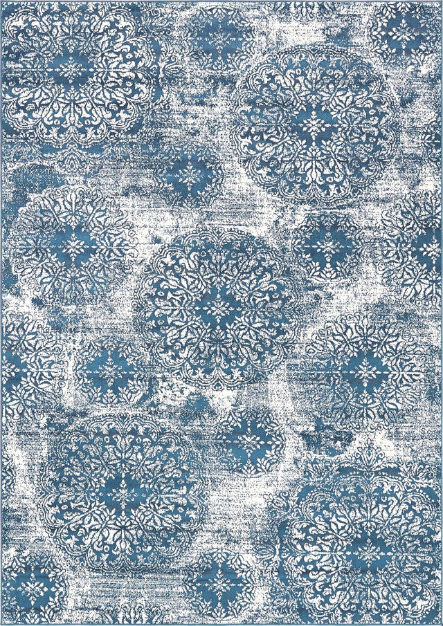 Blue 7' 1 x 10' Sofia Rectangle Area Rug Durable Easy Clean Stain Resistant Unique Carpet for Affordable Interior Home Design for Sale at Rug Engine