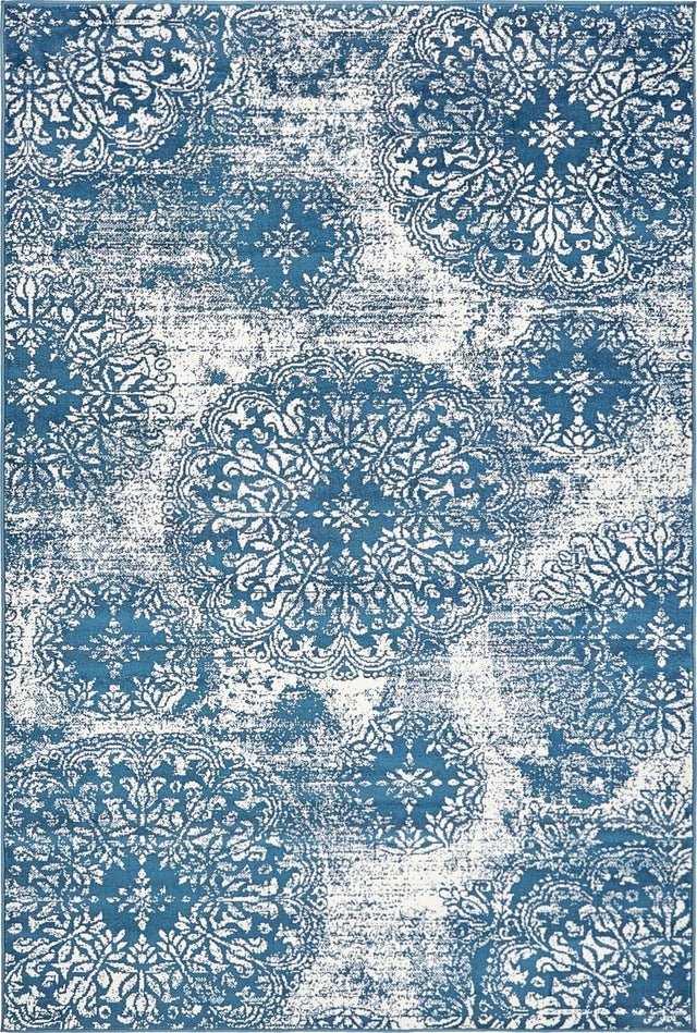 Blue 6' 1 x 9' Sofia Rectangle Area Rug Durable Easy Clean Stain Resistant Unique Carpet for Affordable Interior Home Design for Sale at Rug Engine