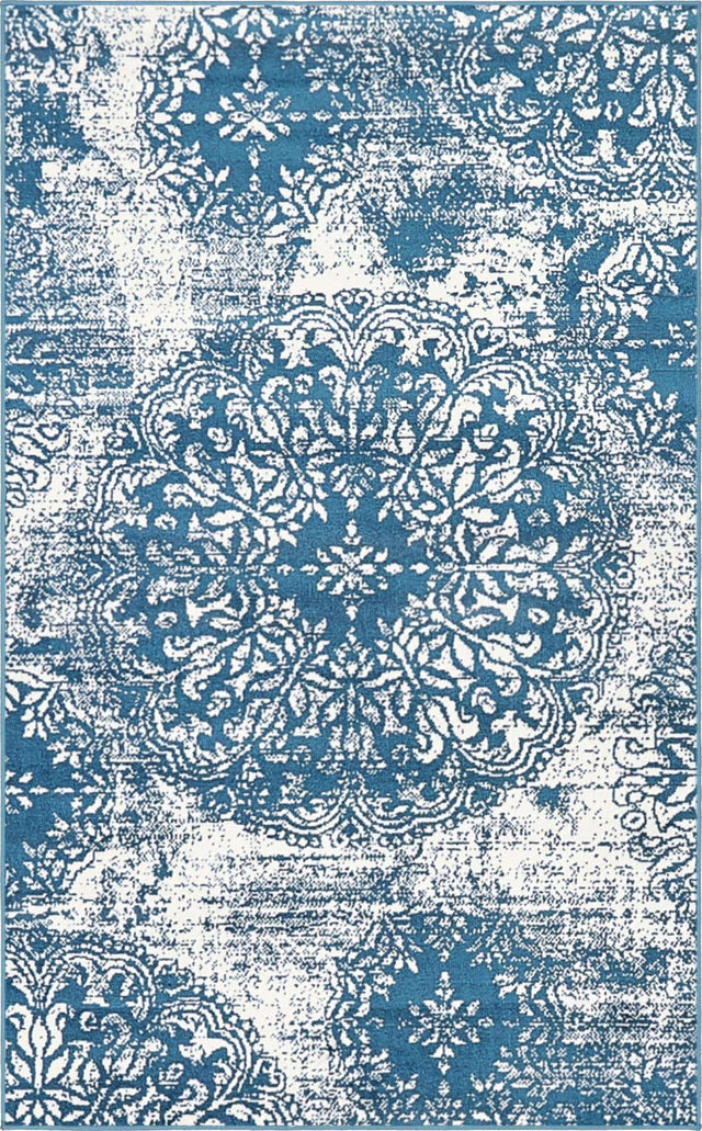 Blue 3' 1 x 5' 3 Sofia Rectangle Area Rug Durable Easy Clean Stain Resistant Unique Carpet for Affordable Interior Home Design for Sale at Rug Engine
