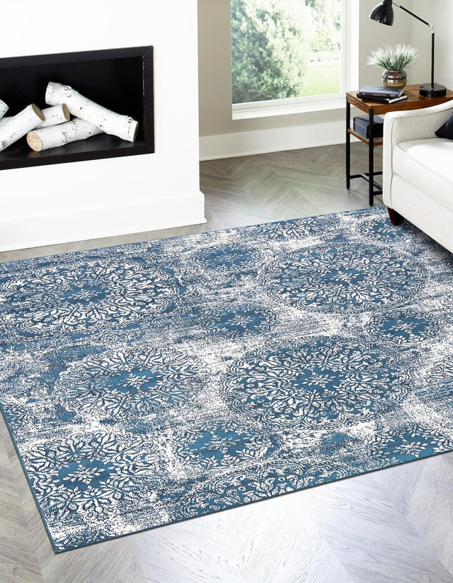 Blue 6' 1 x 6' 1 Sofia Square Area Rug Durable Easy Clean Stain Resistant Unique Carpet for Affordable Interior Home Design for Sale at Rug Engine