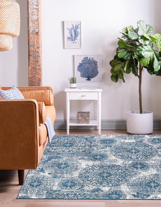 Blue 6' 1 x 6' 1 Sofia Square Area Rug Durable Easy Clean Stain Resistant Unique Carpet for Affordable Interior Home Design for Sale at Rug Engine