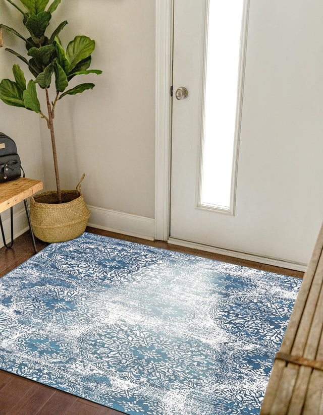 Blue 6' 1 x 6' 1 Sofia Square Area Rug Durable Easy Clean Stain Resistant Unique Carpet for Affordable Interior Home Design for Sale at Rug Engine