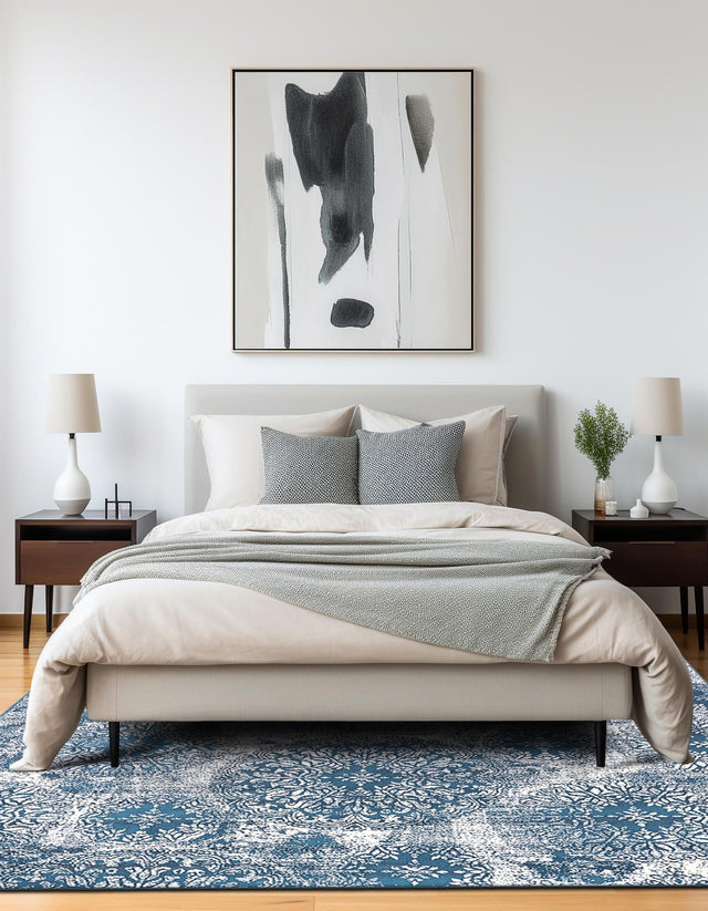 Blue 6' 1 x 6' 1 Sofia Square Area Rug Durable Easy Clean Stain Resistant Unique Carpet for Affordable Interior Home Design for Sale at Rug Engine