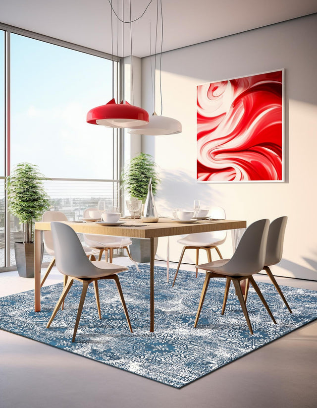 Blue 6' 1 x 6' 1 Sofia Square Area Rug Durable Easy Clean Stain Resistant Unique Carpet for Affordable Interior Home Design for Sale at Rug Engine