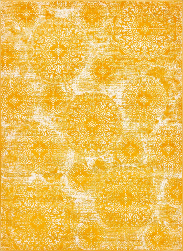 Yellow 7' 10 x 11' Sofia Rectangle Area Rug Durable Easy Clean Stain Resistant Unique Carpet for Affordable Interior Home Design for Sale at Rug Engine