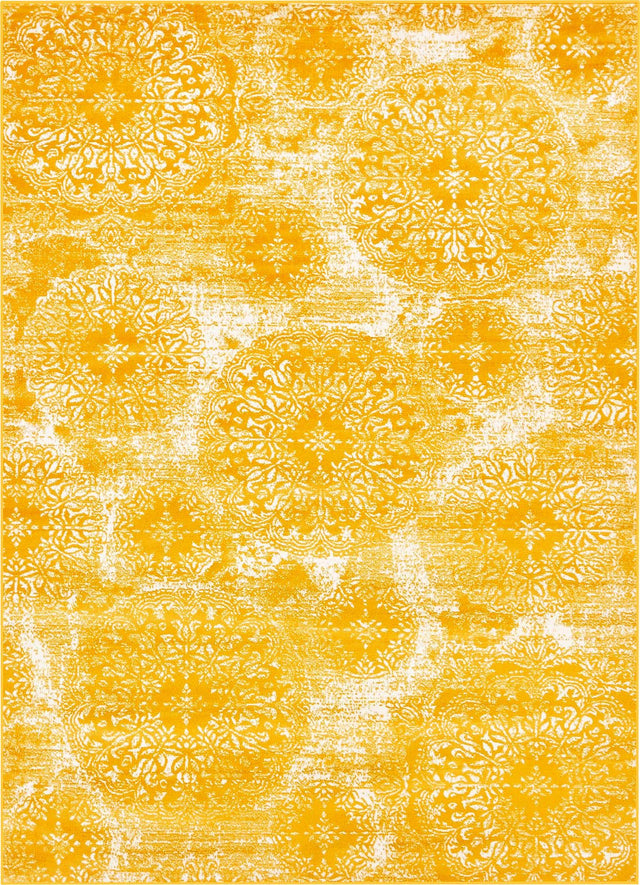 Yellow 7' 1 x 10' Sofia Rectangle Area Rug Durable Easy Clean Stain Resistant Unique Carpet for Affordable Interior Home Design for Sale at Rug Engine