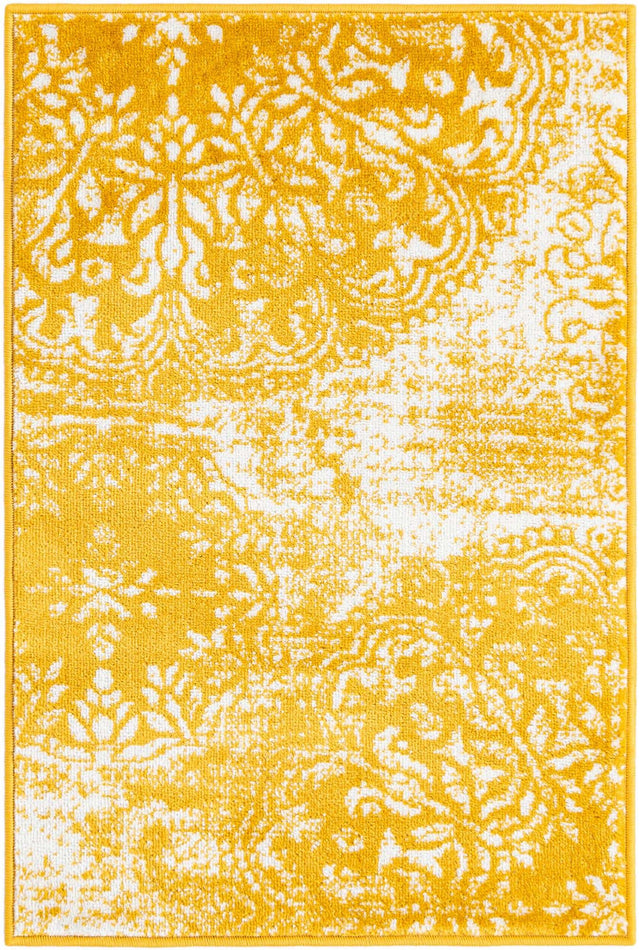 Yellow 2' x 3' 1 Sofia Rectangle Area Rug Durable Easy Clean Stain Resistant Unique Carpet for Affordable Interior Home Design for Sale at Rug Engine