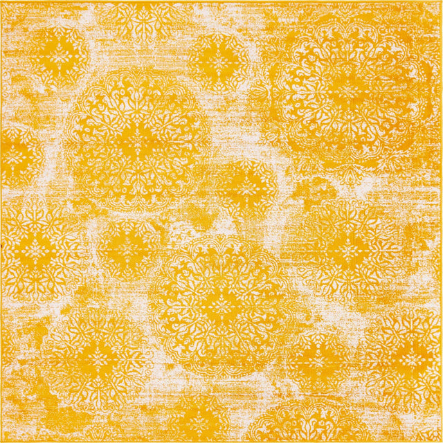 Yellow 7' 10 x 7' 10 Sofia Square Area Rug Durable Easy Clean Stain Resistant Unique Carpet for Affordable Interior Home Design for Sale at Rug Engine