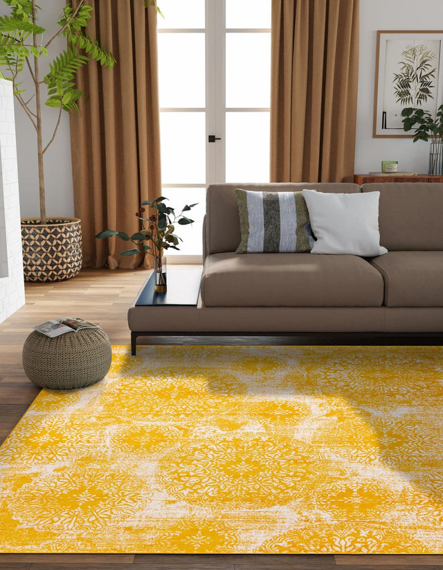 Yellow 6' 1 x 6' 1 Sofia Square Area Rug Durable Easy Clean Stain Resistant Unique Carpet for Affordable Interior Home Design for Sale at Rug Engine