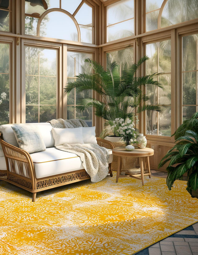 Yellow 7' 10 x 7' 10 Sofia Square Area Rug Durable Easy Clean Stain Resistant Unique Carpet for Affordable Interior Home Design for Sale at Rug Engine