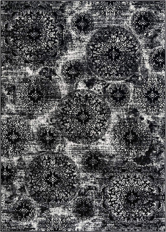 Black 7' 10 x 11' Sofia Rectangle Area Rug Durable Easy Clean Stain Resistant Unique Carpet for Affordable Interior Home Design for Sale at Rug Engine