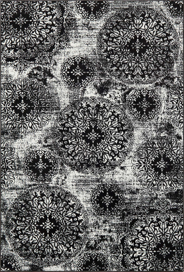 Black 6' 1 x 9' Sofia Rectangle Area Rug Durable Easy Clean Stain Resistant Unique Carpet for Affordable Interior Home Design for Sale at Rug Engine
