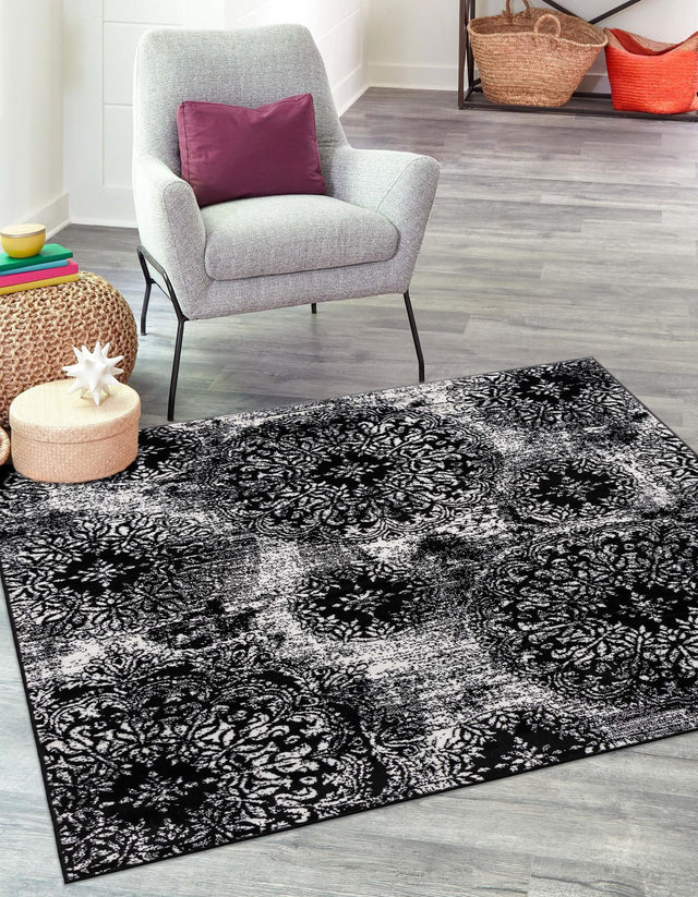 Black 6' 1 x 6' 1 Sofia Square Area Rug Durable Easy Clean Stain Resistant Unique Carpet for Affordable Interior Home Design for Sale at Rug Engine
