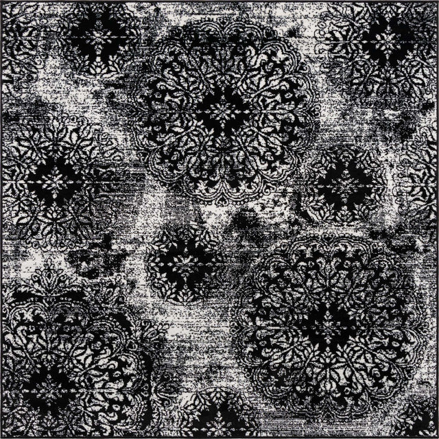 Black 6' 1 x 6' 1 Sofia Square Area Rug Durable Easy Clean Stain Resistant Unique Carpet for Affordable Interior Home Design for Sale at Rug Engine