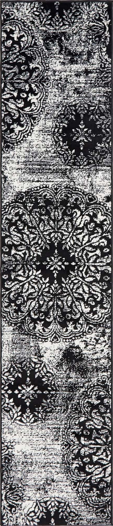 Black 2' x 9' 10 Sofia Runner Area Rug Durable Easy Clean Stain Resistant Unique Carpet for Affordable Interior Home Design for Sale at Rug Engine