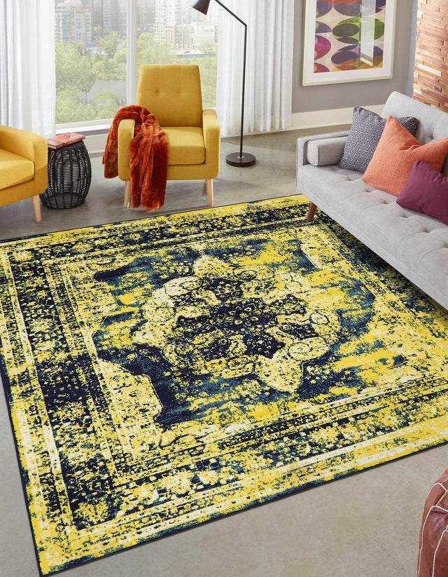 Navy Blue 7' 10 x 7' 10 Sofia Square Area Rug Durable Easy Clean Stain Resistant Unique Carpet for Affordable Interior Home Design for Sale at Rug Engine