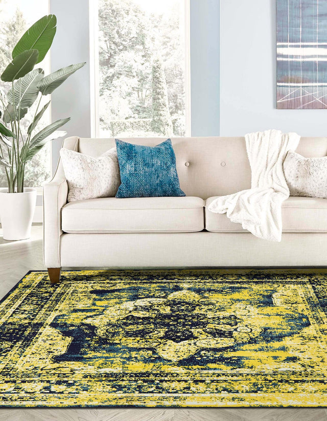 Navy Blue 7' 10 x 7' 10 Sofia Square Area Rug Durable Easy Clean Stain Resistant Unique Carpet for Affordable Interior Home Design for Sale at Rug Engine