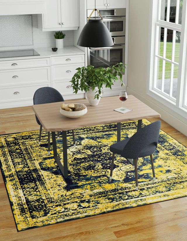Navy Blue 7' 10 x 7' 10 Sofia Square Area Rug Durable Easy Clean Stain Resistant Unique Carpet for Affordable Interior Home Design for Sale at Rug Engine