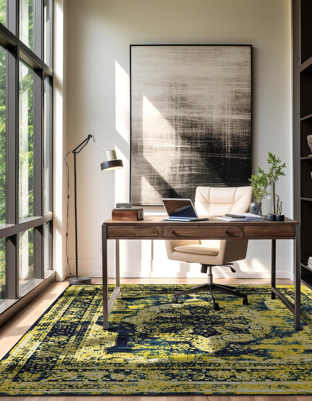 Navy Blue 6' 1 x 6' 1 Sofia Square Area Rug Durable Easy Clean Stain Resistant Unique Carpet for Affordable Interior Home Design for Sale at Rug Engine