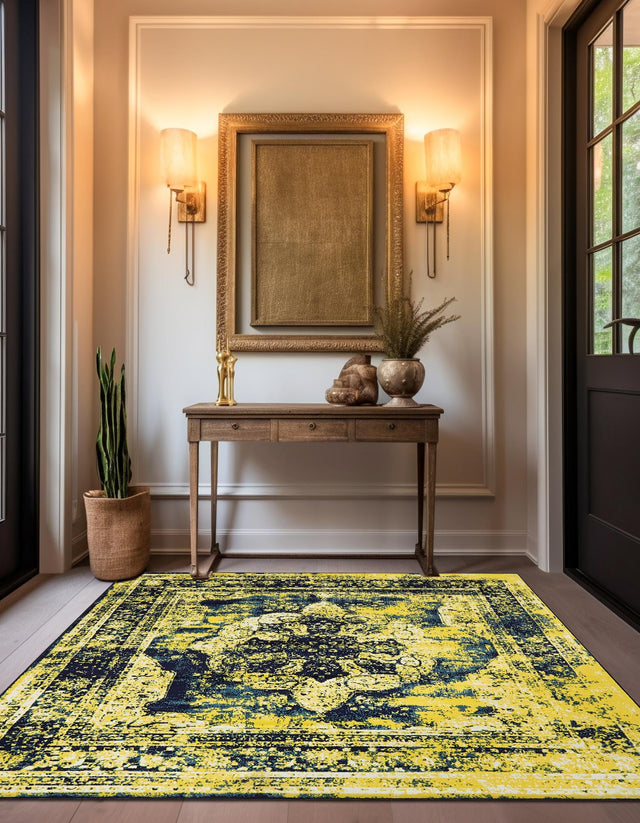 Navy Blue 6' 1 x 6' 1 Sofia Square Area Rug Durable Easy Clean Stain Resistant Unique Carpet for Affordable Interior Home Design for Sale at Rug Engine