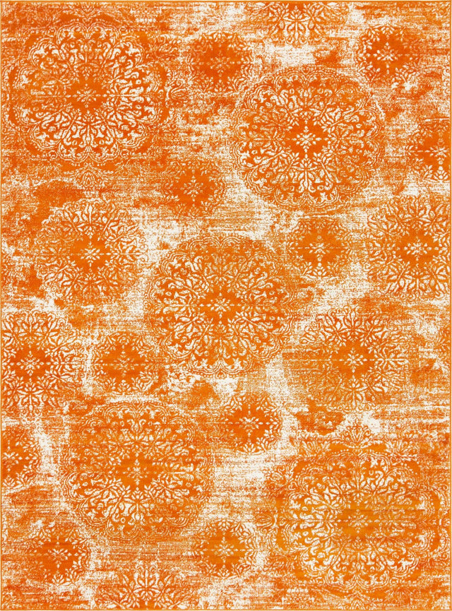 Orange 7' 10 x 11' Sofia Rectangle Area Rug Durable Easy Clean Stain Resistant Unique Carpet for Affordable Interior Home Design for Sale at Rug Engine