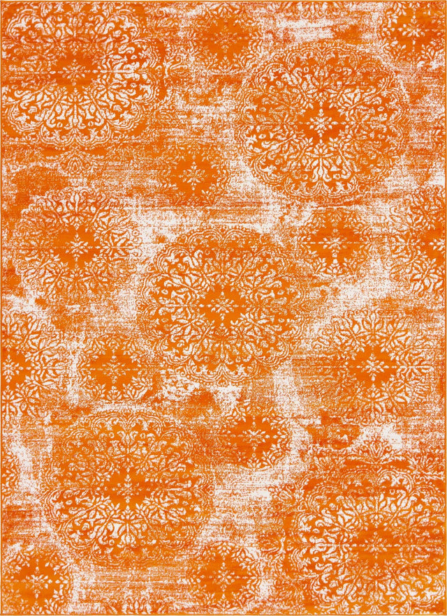 Orange 7' 1 x 10' Sofia Rectangle Area Rug Durable Easy Clean Stain Resistant Unique Carpet for Affordable Interior Home Design for Sale at Rug Engine