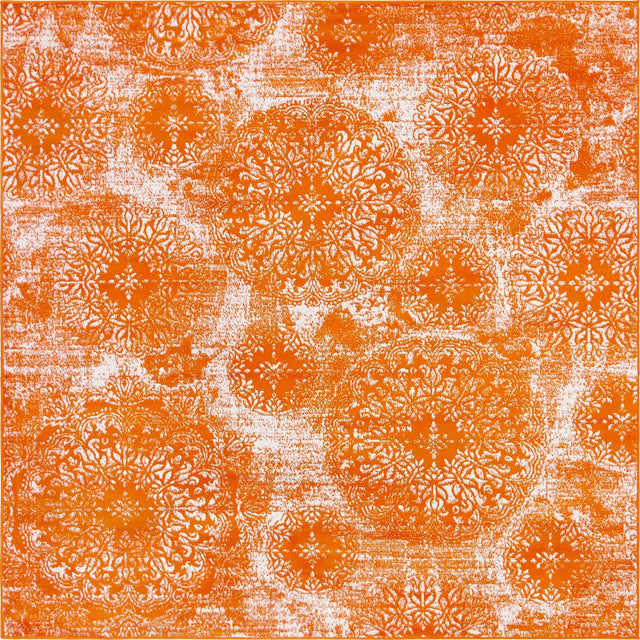 Orange 7' 10 x 7' 10 Sofia Square Area Rug Durable Easy Clean Stain Resistant Unique Carpet for Affordable Interior Home Design for Sale at Rug Engine