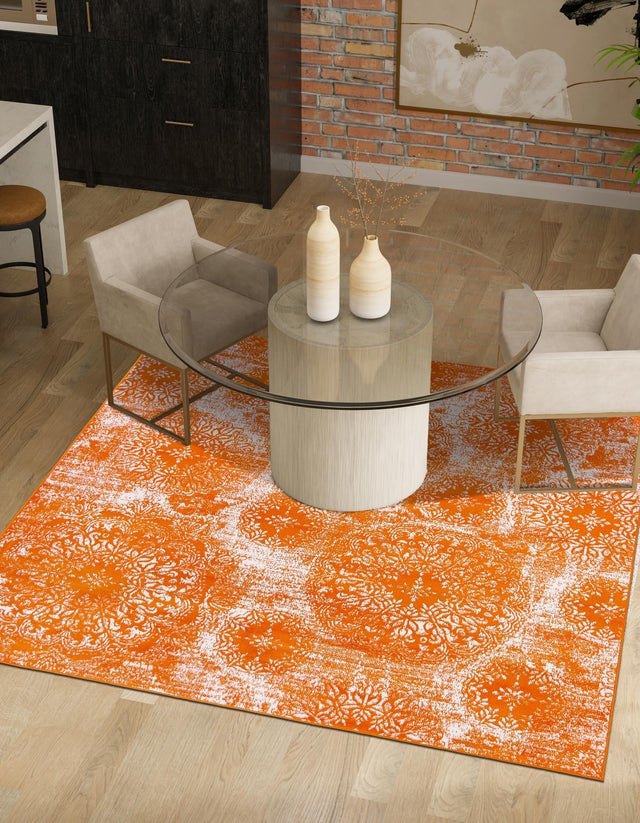 Orange 6' 1 x 6' 1 Sofia Square Area Rug Durable Easy Clean Stain Resistant Unique Carpet for Affordable Interior Home Design for Sale at Rug Engine