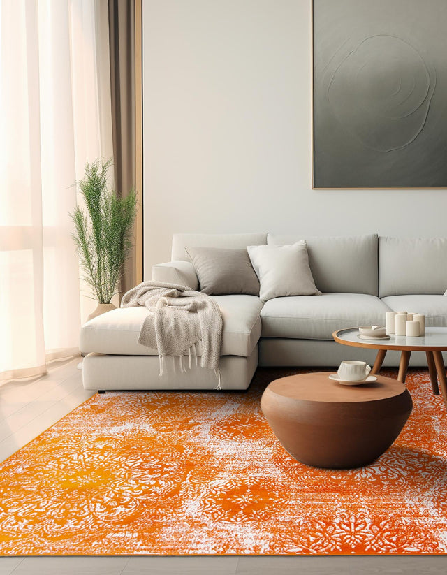 Orange 6' 1 x 6' 1 Sofia Square Area Rug Durable Easy Clean Stain Resistant Unique Carpet for Affordable Interior Home Design for Sale at Rug Engine