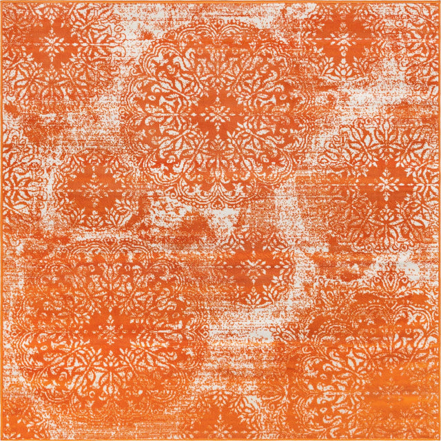 Orange 6' 1 x 6' 1 Sofia Square Area Rug Durable Easy Clean Stain Resistant Unique Carpet for Affordable Interior Home Design for Sale at Rug Engine