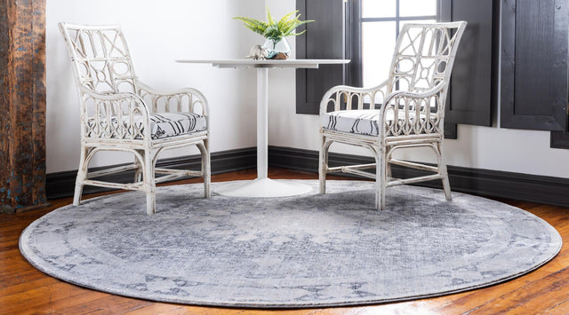 Gray 8' x 8' Asheville Round Area Rug 100% Polypropylene With Cotton Backing Easy Clean Indoor Living Dining Bedroom Office Carpet for Sale at Rug Engine
