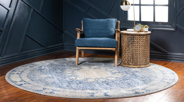 Navy Blue 8' x 8' Asheville Round Area Rug 100% Polypropylene With Cotton Backing Easy Clean Indoor Living Dining Bedroom Office Carpet for Sale at Rug Engine