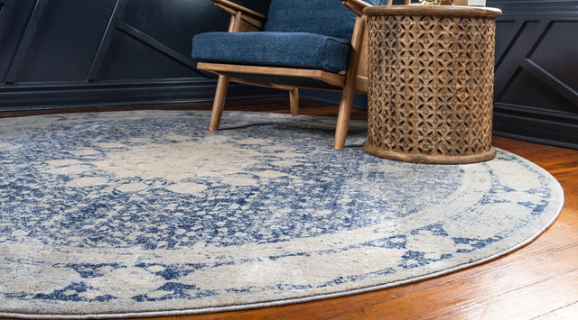 Navy Blue 8' x 8' Asheville Round Area Rug 100% Polypropylene With Cotton Backing Easy Clean Indoor Living Dining Bedroom Office Carpet for Sale at Rug Engine