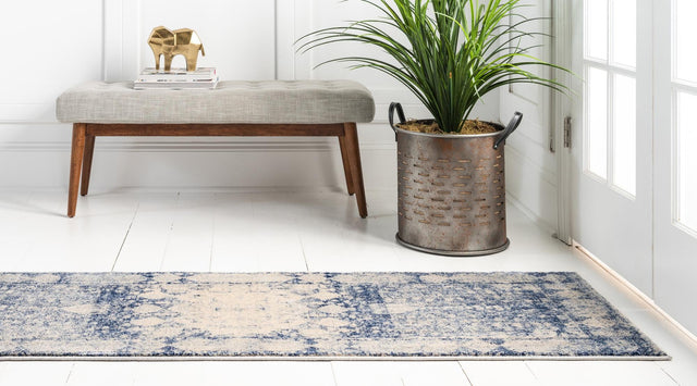 Navy Blue 2' 2 x 6' 1 Asheville Runner Area Rug 100% Polypropylene With Cotton Backing Easy Clean Indoor Living Dining Bedroom Office Carpet for Sale at Rug Engine
