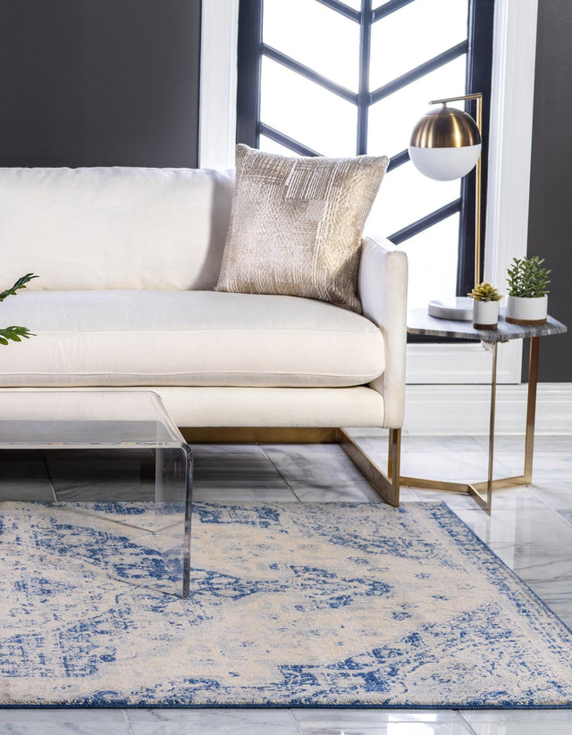 Blue 8' x 10' Asheville Rectangle Area Rug 100% Polypropylene With Cotton Backing Easy Clean Indoor Living Dining Bedroom Office Carpet for Sale at Rug Engine