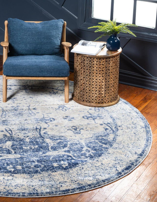 Navy Blue 8' x 8' Asheville Round Area Rug 100% Polypropylene With Cotton Backing Easy Clean Indoor Living Dining Bedroom Office Carpet for Sale at Rug Engine