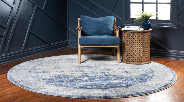 Navy Blue 8' x 8' Asheville Round Area Rug 100% Polypropylene With Cotton Backing Easy Clean Indoor Living Dining Bedroom Office Carpet for Sale at Rug Engine