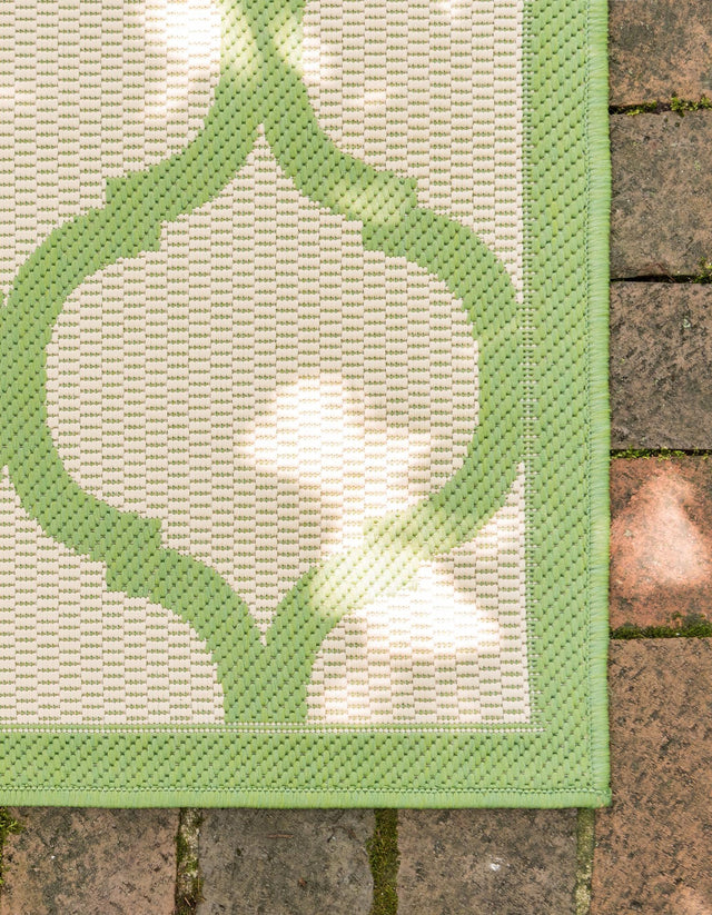 Beige and Green 6' 1 x 6' 1 Outdoor Trellis Square Area Rug Weather Resistant for Patio, Deck, Terrace, Balcony, Porch Geometric Design Water Safe Outside Carpet for Sale at Rug Engine