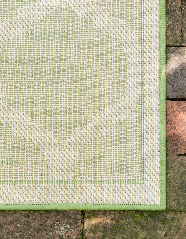 Beige and Green 6' 1 x 6' 1 Outdoor Trellis Square Area Rug Weather Resistant for Patio, Deck, Terrace, Balcony, Porch Geometric Design Water Safe Outside Carpet for Sale at Rug Engine