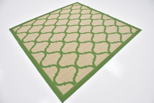 Beige and Green 6' 1 x 6' 1 Outdoor Trellis Square Area Rug Weather Resistant for Patio, Deck, Terrace, Balcony, Porch Geometric Design Water Safe Outside Carpet for Sale at Rug Engine