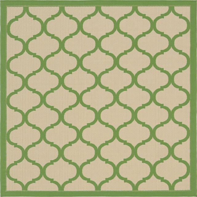 Beige and Green 6' 1 x 6' 1 Outdoor Trellis Square Area Rug Weather Resistant for Patio, Deck, Terrace, Balcony, Porch Geometric Design Water Safe Outside Carpet for Sale at Rug Engine
