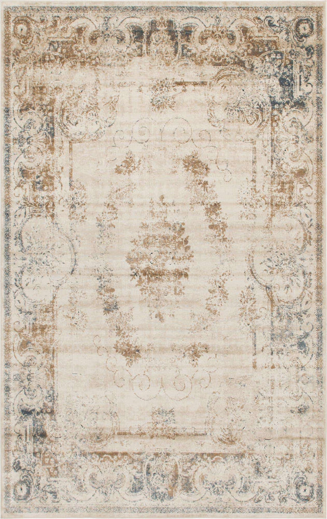 Blue Cream 6' 1 x 9' Chateau Rectangle Area Rug 85% Polypropylene & 15% Chenille With Cotton Backing Traditional Vintage Distressed Carpet for Classical Interior Design Decorating for Sale at Rug Engine