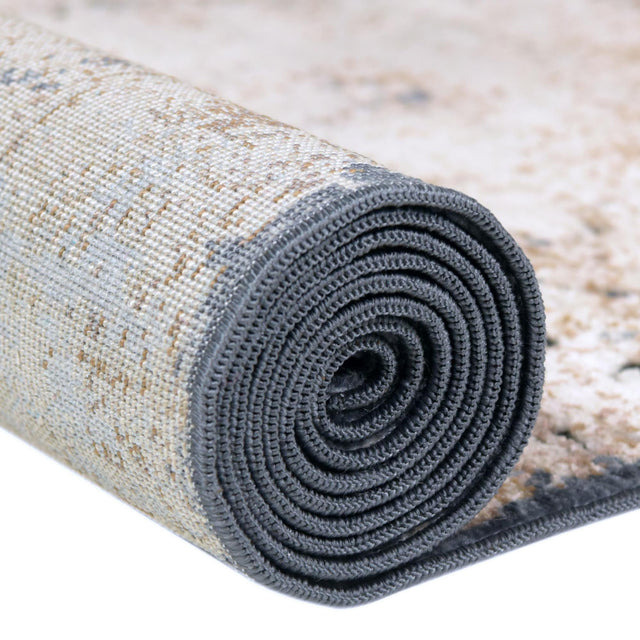 Cream 7' 1 x 7' 1 Chateau Square Area Rug 85% Polypropylene & 15% Chenille With Cotton Backing Traditional Vintage Distressed Carpet for Classical Interior Design Decorating for Sale at Rug Engine