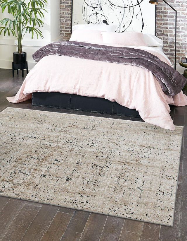 Beige 7' 1 x 7' 1 Chateau Square Area Rug 85% Polypropylene & 15% Chenille With Cotton Backing Traditional Vintage Distressed Carpet for Classical Interior Design Decorating for Sale at Rug Engine