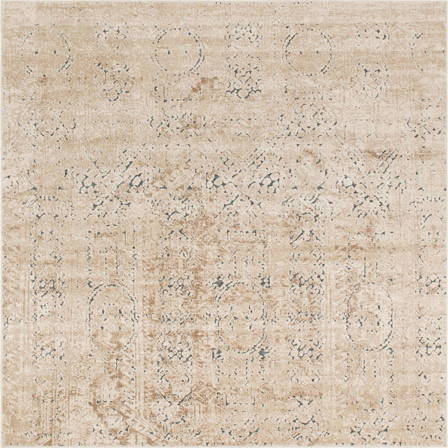 Beige 7' 1 x 7' 1 Chateau Square Area Rug 85% Polypropylene & 15% Chenille With Cotton Backing Traditional Vintage Distressed Carpet for Classical Interior Design Decorating for Sale at Rug Engine