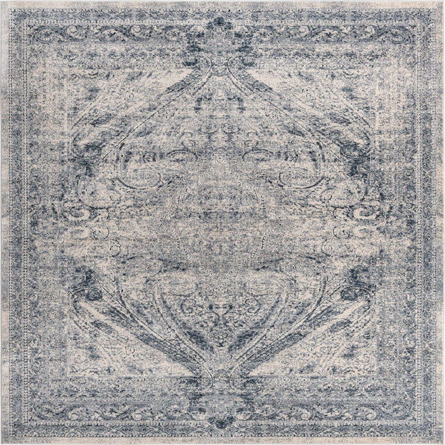 Dark Blue 7' 1 x 7' 1 Chateau Square Area Rug 85% Polypropylene & 15% Chenille With Cotton Backing Traditional Vintage Distressed Carpet for Classical Interior Design Decorating for Sale at Rug Engine