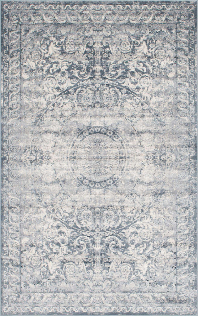 Dark Blue 6' 1 x 9' Chateau Rectangle Area Rug 85% Polypropylene & 15% Chenille With Cotton Backing Traditional Vintage Distressed Carpet for Classical Interior Design Decorating for Sale at Rug Engine