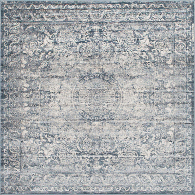 Dark Blue 7' 1 x 7' 1 Chateau Square Area Rug 85% Polypropylene & 15% Chenille With Cotton Backing Traditional Vintage Distressed Carpet for Classical Interior Design Decorating for Sale at Rug Engine