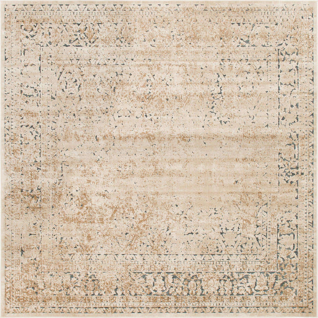 Beige 7' 1 x 7' 1 Chateau Square Area Rug 85% Polypropylene & 15% Chenille With Cotton Backing Traditional Vintage Distressed Carpet for Classical Interior Design Decorating for Sale at Rug Engine
